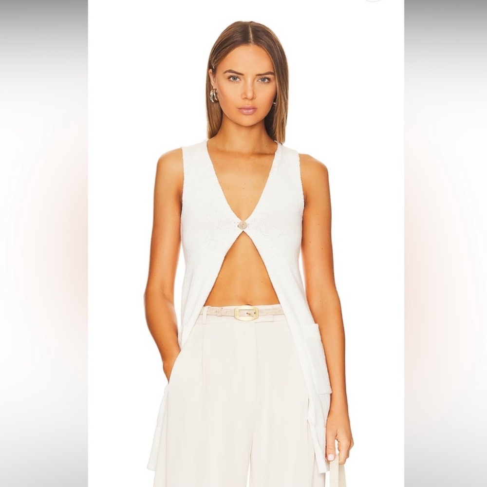 L’Academie Revolve Lajos Ivory Cotton Knit Long Vest Top Button Front size XS